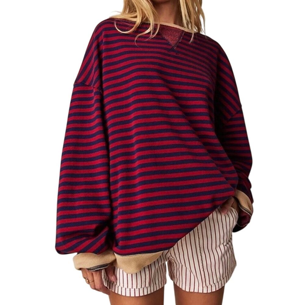 We The Free Oversized Striped Slouchy Sweatshirt Pullover Size Small